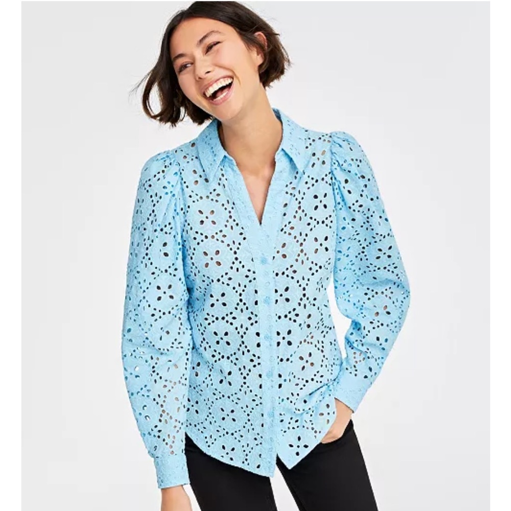 Women's Blue Button-Up Top
